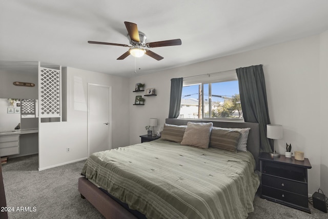 bedroom featuring carpet and ceiling fan