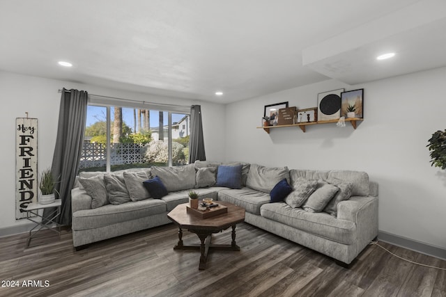 living room with dark wood-type flooring