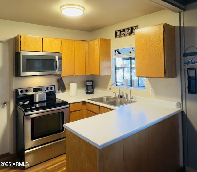 kitchen featuring kitchen peninsula, sink, and stainless steel appliances