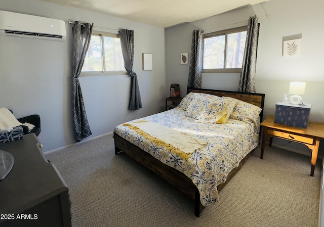 carpeted bedroom with a wall mounted AC