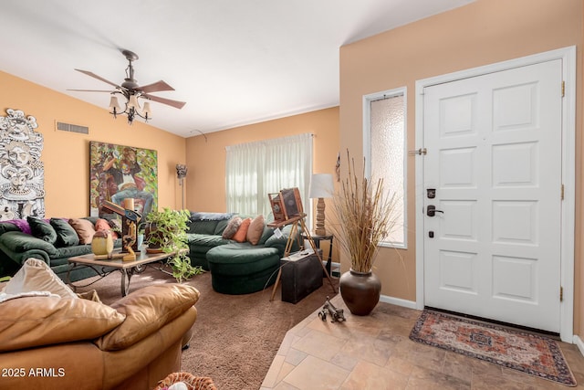 living room featuring ceiling fan