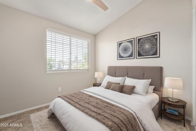 2301 E University Dr Unit 172, Mesa, AZ 85213 - bedroom featuring carpet flooring, lofted ceiling, baseboards, and ceiling fan