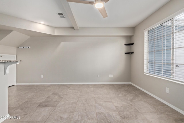 2301 E University Dr Unit 172, Mesa, AZ 85213 - unfurnished room featuring ceiling fan, beam ceiling, and baseboards