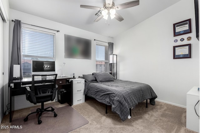 1961 N Hartford St Unit 1092, Chandler, AZ 85225 - bedroom with carpet floors, a desk, vaulted ceiling, and a ceiling fan