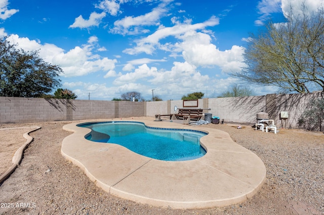 view of swimming pool with a patio area, a fenced backyard, and a fenced in pool