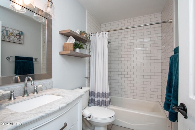 full bathroom featuring vanity, toilet, and shower / tub combo