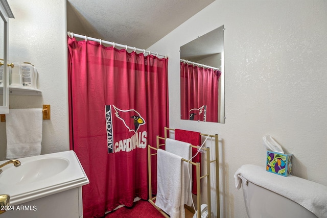 1987 Stagg Run, Overgaard, AZ 85933 - bathroom with vanity, a textured ceiling, toilet, and a shower with shower curtain