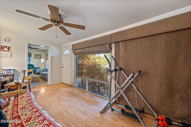 1987 Stagg Run, Overgaard, AZ 85933 - workout room with ceiling fan and wood-type flooring