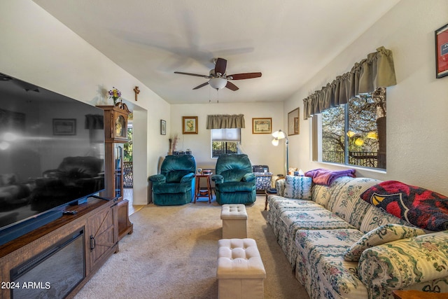 1987 Stagg Run, Overgaard, AZ 85933 - living room with light carpet and ceiling fan