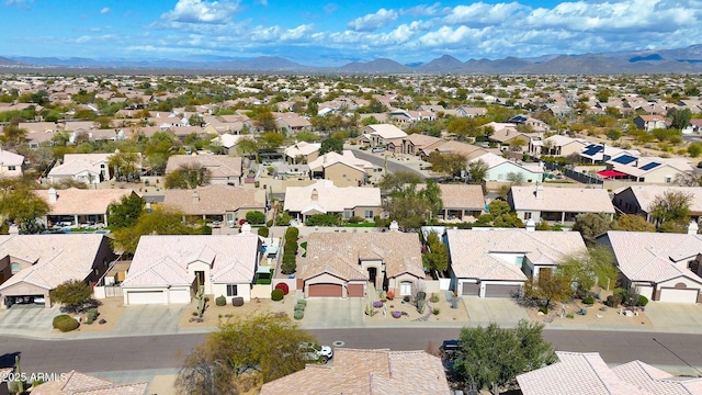 aerial view featuring a residential view and a mountain view