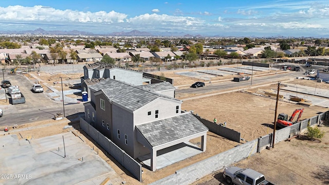 aerial view featuring a residential view and a mountain view