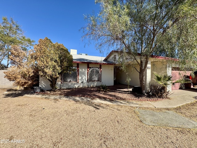 single story home featuring fence and stucco siding