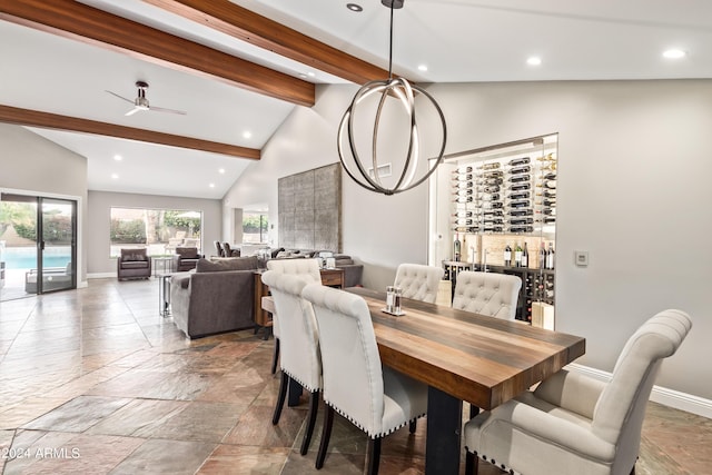 10658 E Cinnabar Ave, Scottsdale, AZ 85258 - dining area featuring stone tile floors, recessed lighting, baseboards, and beam ceiling