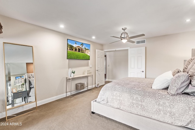 10658 E Cinnabar Ave, Scottsdale, AZ 85258 - carpeted bedroom with ceiling fan, baseboards, visible vents, and recessed lighting