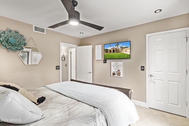 10658 E Cinnabar Ave, Scottsdale, AZ 85258 - bedroom featuring light carpet, baseboards, a ceiling fan, and visible vents