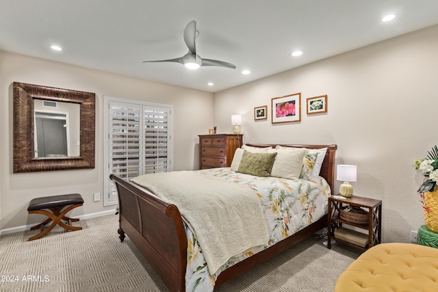 10658 E Cinnabar Ave, Scottsdale, AZ 85258 - carpeted bedroom with baseboards, ceiling fan, and recessed lighting