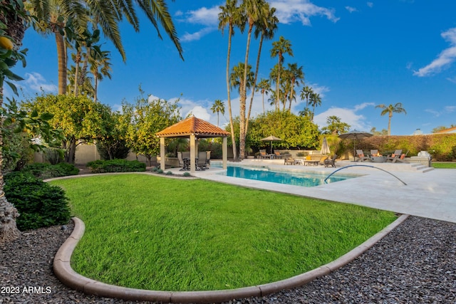 10658 E Cinnabar Ave, Scottsdale, AZ 85258 - view of pool with a lawn, a gazebo, a patio area, and a fenced in pool