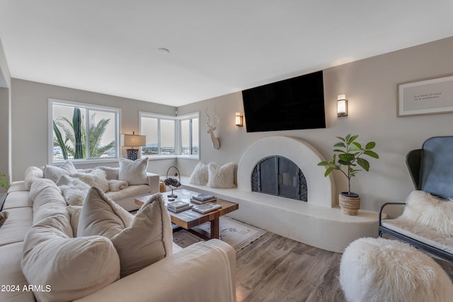 living room with wood-type flooring