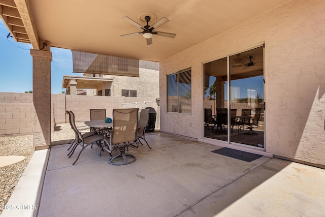 1333 W Deer Creek Rd, Phoenix, AZ 85045 - view of patio with outdoor dining area, ceiling fan, and fence