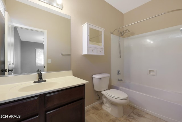 full bathroom with tile patterned flooring, vanity, shower / bath combination, and toilet