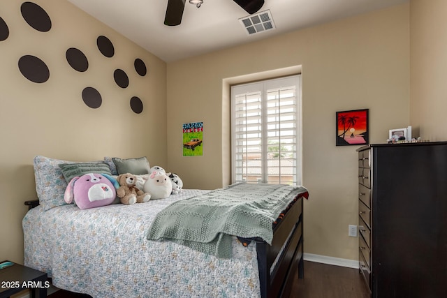 3441 S Halsted Pl, Chandler, AZ 85286 - bedroom with dark wood-type flooring, baseboards, and ceiling fan