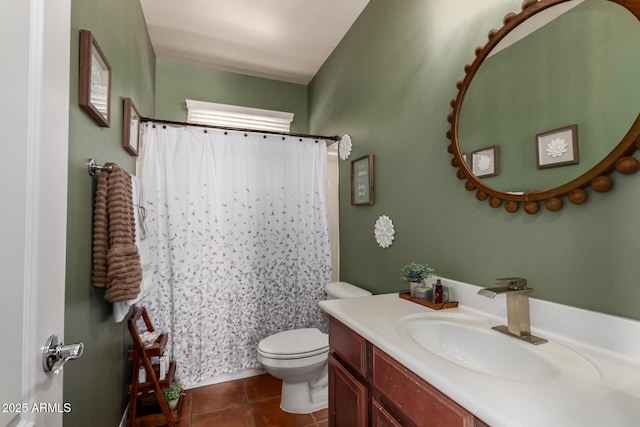 3441 S Halsted Pl, Chandler, AZ 85286 - bathroom with vanity, toilet, tile patterned flooring, and curtained shower