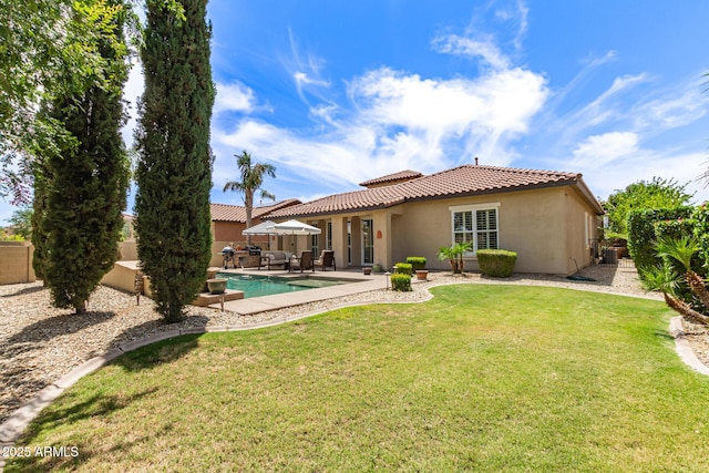 3441 S Halsted Pl, Chandler, AZ 85286 - back of property featuring stucco siding, a tile roof, a patio area, and central AC unit