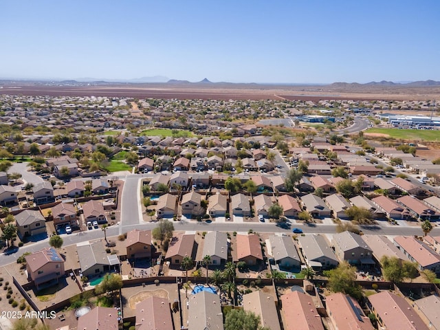 birds eye view of property featuring a residential view and a mountain view