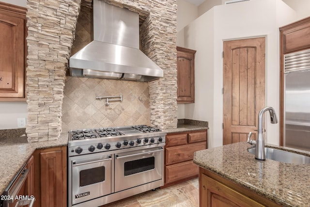3730 E Cloud Rd, Cave Creek, AZ 85331 - kitchen with a sink, light stone counters, extractor fan, high quality appliances, and backsplash