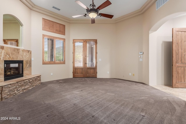 3730 E Cloud Rd, Cave Creek, AZ 85331 - unfurnished living room with visible vents, crown molding, and carpet flooring