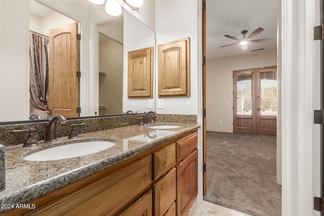 3730 E Cloud Rd, Cave Creek, AZ 85331 - full bathroom featuring double vanity, a sink, visible vents, and ceiling fan