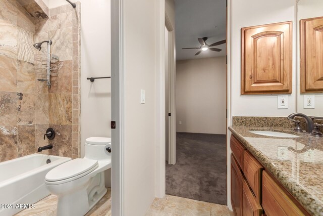 3730 E Cloud Rd, Cave Creek, AZ 85331 - full bathroom with ceiling fan, toilet, vanity, and shower / bathtub combination