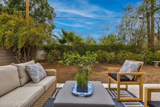 view of patio featuring a fenced backyard and an outdoor hangout area