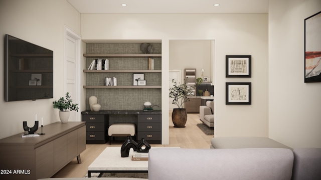 office area with light hardwood / wood-style flooring