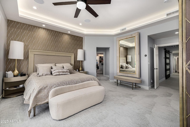 5404 N 41st St, Phoenix, AZ 85018 - bedroom featuring recessed lighting, an accent wall, baseboards, carpet flooring, and ceiling fan