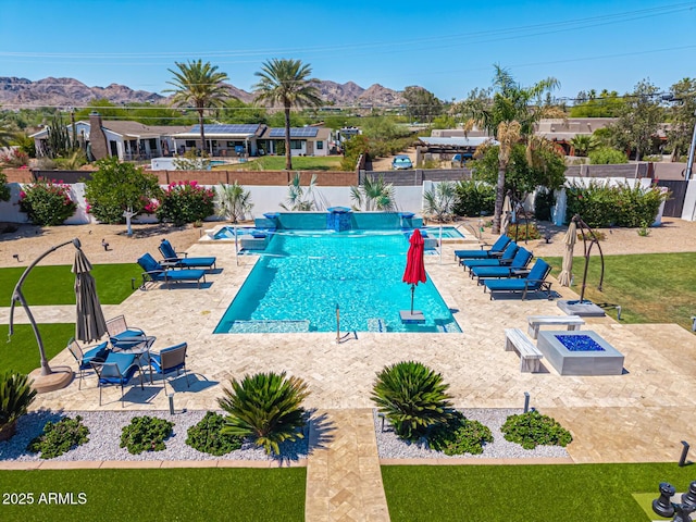 5404 N 41st St, Phoenix, AZ 85018 - view of pool featuring a mountain view, a patio area, and an outdoor fire pit
