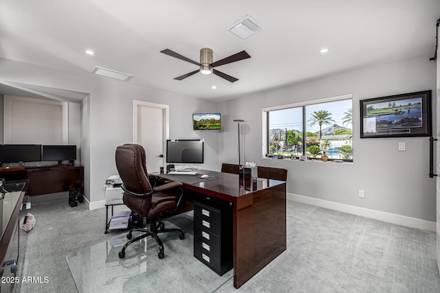 5404 N 41st St, Phoenix, AZ 85018 - office with light carpet, baseboards, ceiling fan, and recessed lighting