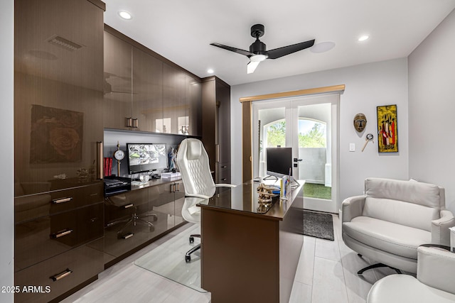 5404 N 41st St, Phoenix, AZ 85018 - office featuring ceiling fan, recessed lighting, light tile patterned floors, and built in study area