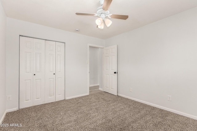 1028 W 5th St, Mesa, AZ 85201 - unfurnished bedroom with carpet floors, baseboards, a closet, and ceiling fan