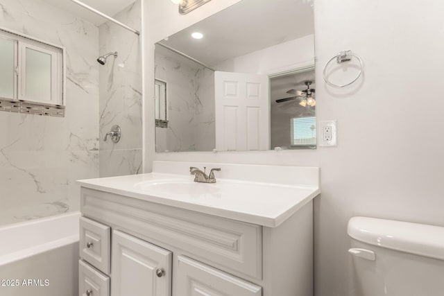 1028 W 5th St, Mesa, AZ 85201 - full bathroom with vanity, toilet, shower / washtub combination, and a ceiling fan