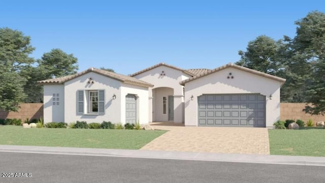 25169 N 177th Dr, Surprise, AZ 85387 - mediterranean / spanish house with an attached garage, stucco siding, driveway, and a tile roof