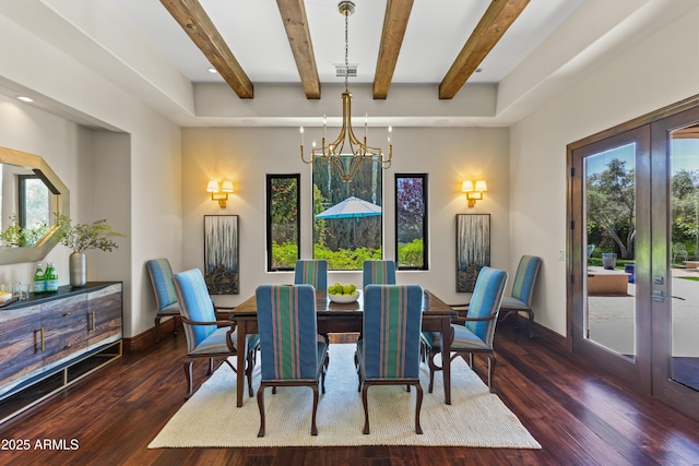 37334 N Winding Wash Trl, Carefree, AZ 85377 - dining room with a healthy amount of sunlight, visible vents, beamed ceiling, and a notable chandelier