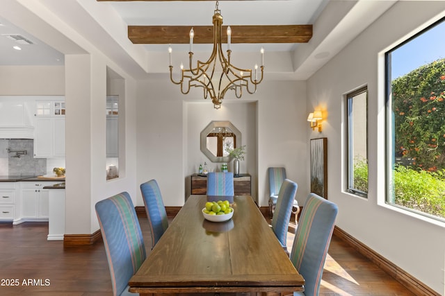 37334 N Winding Wash Trl, Carefree, AZ 85377 - dining area with a wealth of natural light, dark wood finished floors, and a notable chandelier