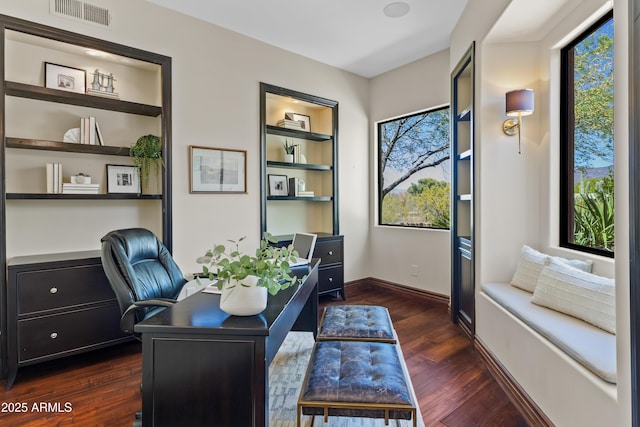 37334 N Winding Wash Trl, Carefree, AZ 85377 - home office with visible vents, dark wood-style flooring, and baseboards