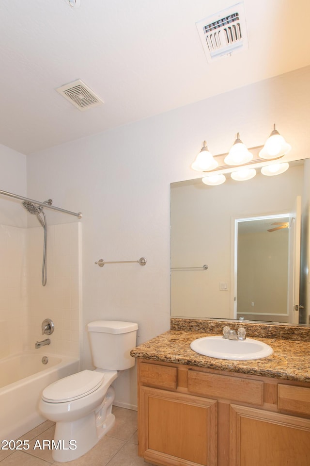 full bathroom featuring visible vents, toilet, and vanity
