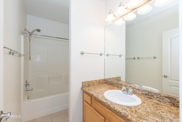 bathroom with shower / bathtub combination, tile patterned floors, and vanity