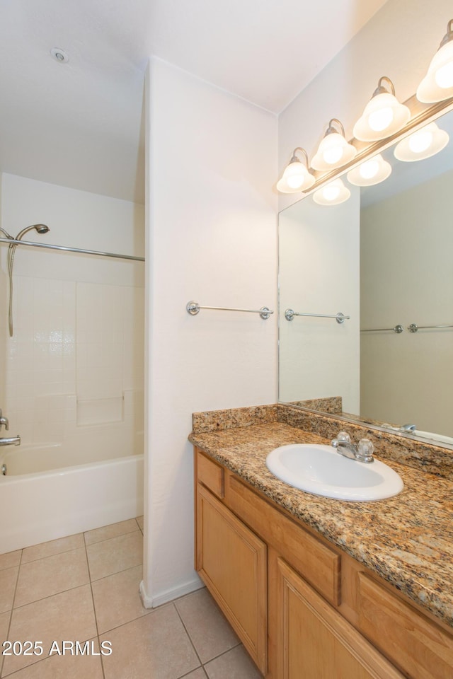 full bathroom with vanity, tile patterned flooring, and  shower combination