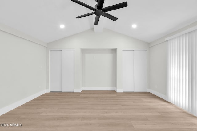 bonus room featuring ceiling fan, light hardwood / wood-style floors, and lofted ceiling