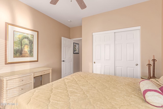 bedroom with a closet and ceiling fan