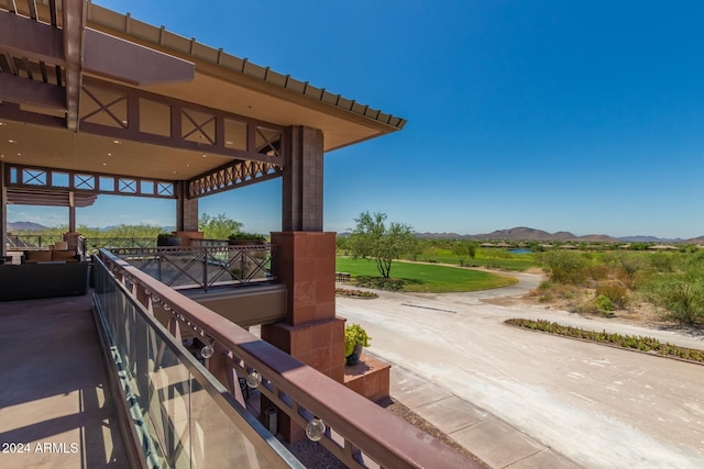 view of patio / terrace with a mountain view